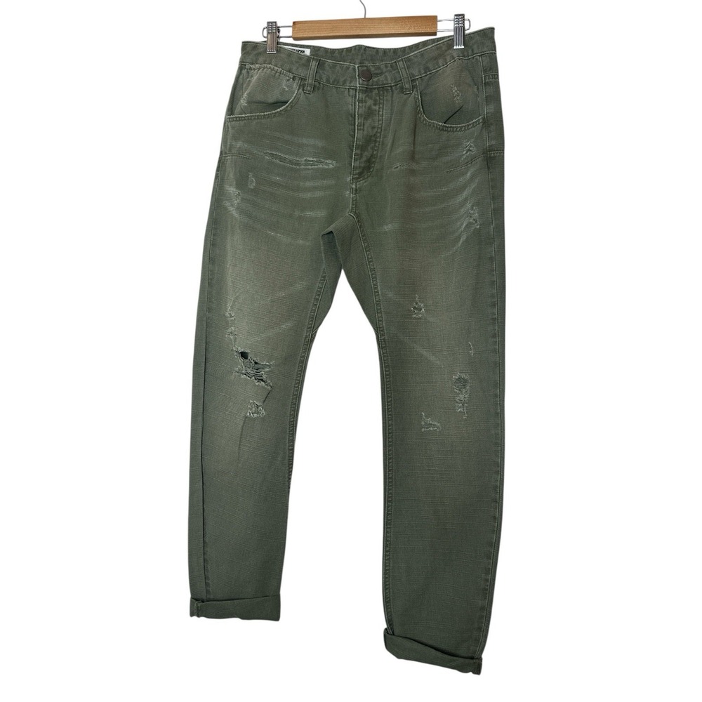 Man X One Teaspoon Jeans Men's Size 32 Green Baggy Distressed Button Fly New